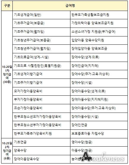 사회보장급여 정기급여 종류(36종)