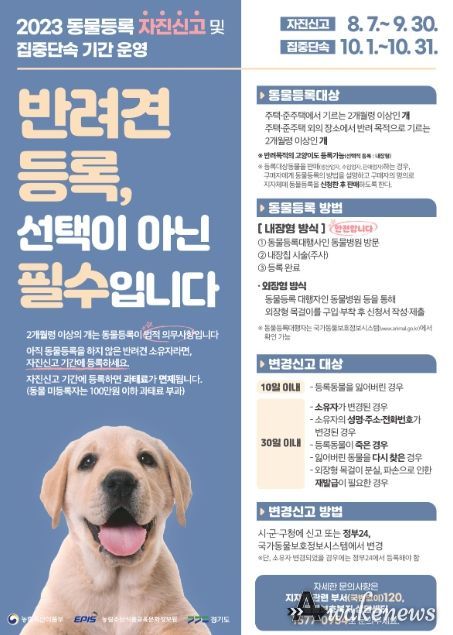 남양주시, 9월 말까지 동물등록 자진신고 기간 운영