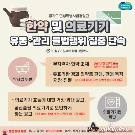한약 및 의료기기 유통·관리 불법행위 집중 단속