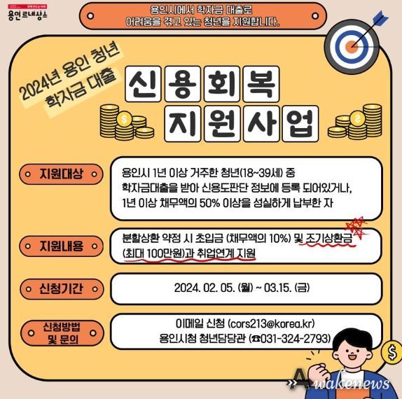 용인특례시가 학자금 대출 청년을 대상으로 신용회복지원사업을 한다