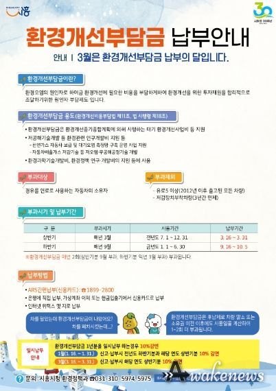 시흥시, 경유차 1만4천대 환경개선부담금 부과