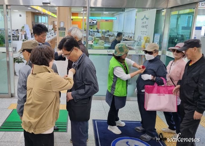 남양주시 호평동 지역봉사단, 어버이날 카네이션 달아드리기 행사 전개
