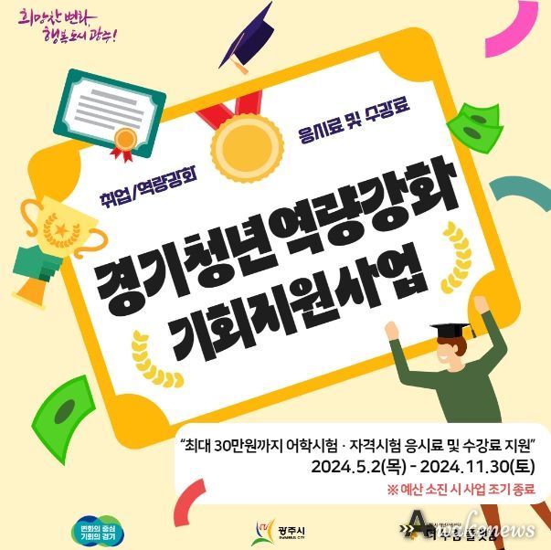 광주시, 2024년 경기청년 역량강화 기회지원(어학·자격증 응시료 및 수강료 지원)사업 실시