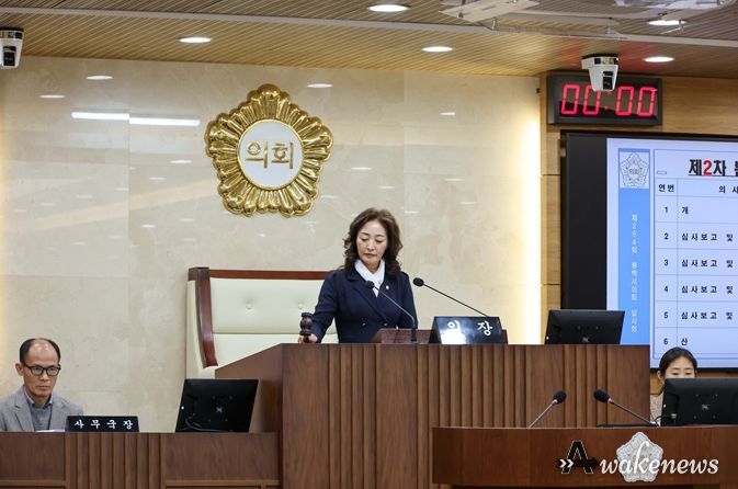 제254회 임시회 제2차본회의에서 의사봉 타봉하는 김명숙 부의장