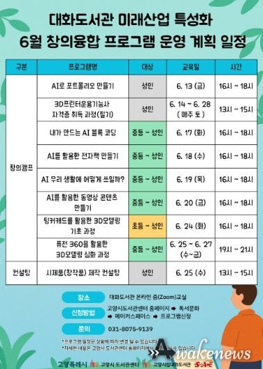 대화도서관 미래산업 특성화 프로그램 일정 안내문