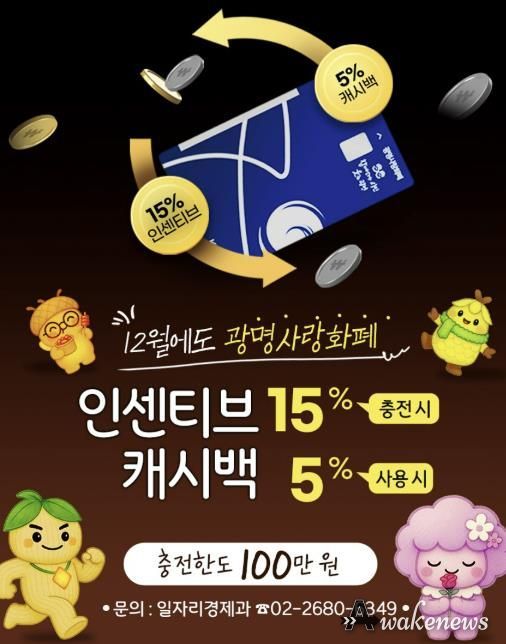 12월 광명사랑화폐 인센티브와 캐시백 홍보 안내문.