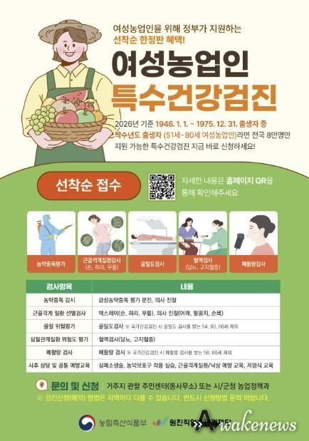 연천군, 여성농업인 특수건강검진 확대 시행